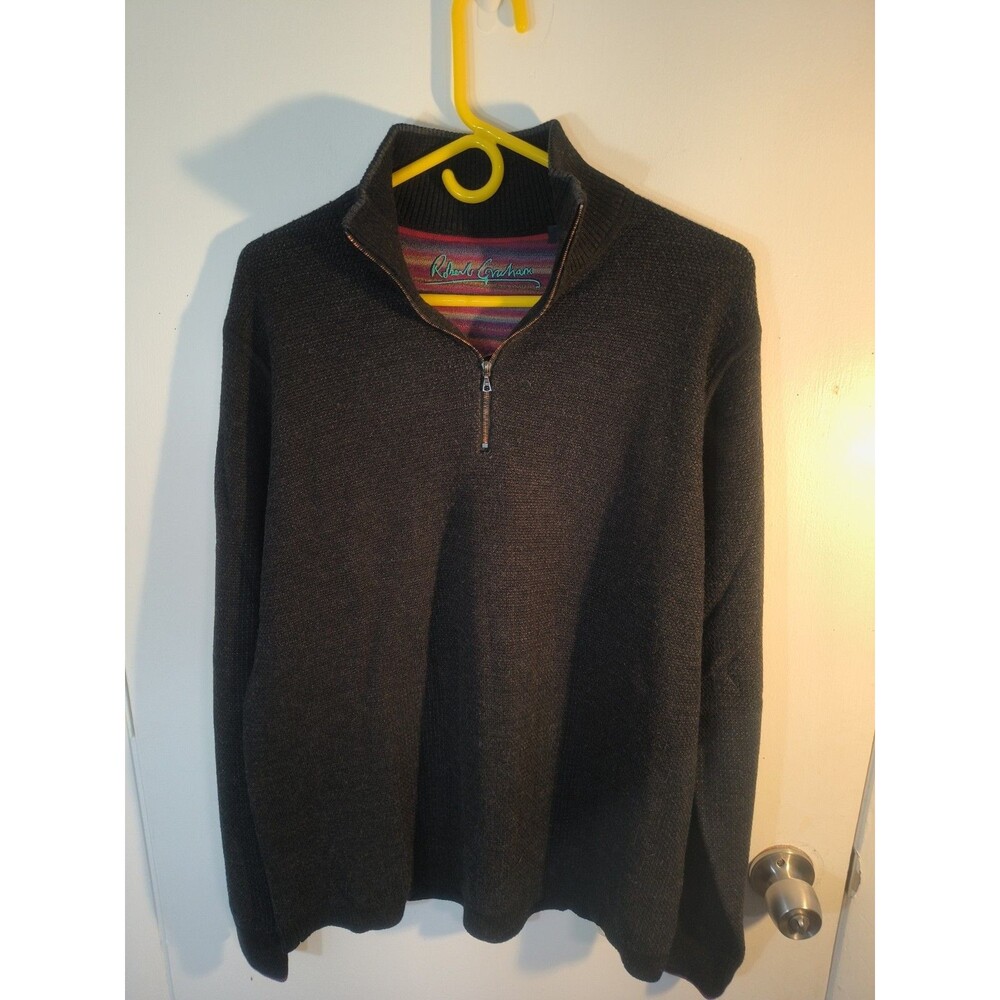 Robert Graham 1/4 Zip Sweater Men’s Medium Wool Black Long Sleeve Collared